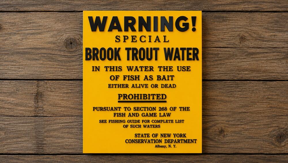 New York State Warning Special Brook Trout Water Sign Fish Environmental Conserv